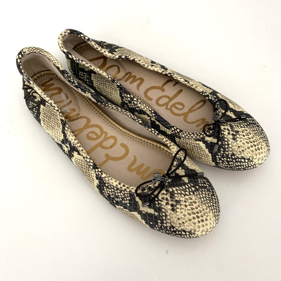 Sam Edelman Felicia Ballet Flat Python Snake Print Leather Bow Round Toe… - Picture 2 of 7